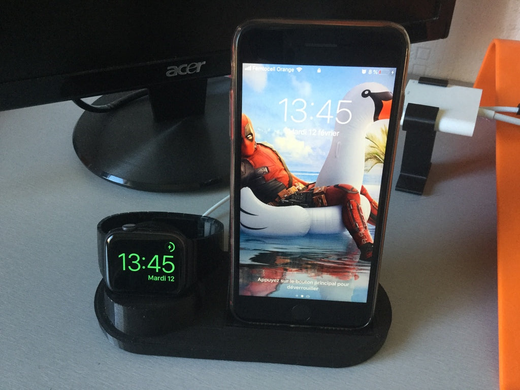 Round Charger Dock for Iphone 8 Plus and Apple Watch - Compatible with Ikea Rallen