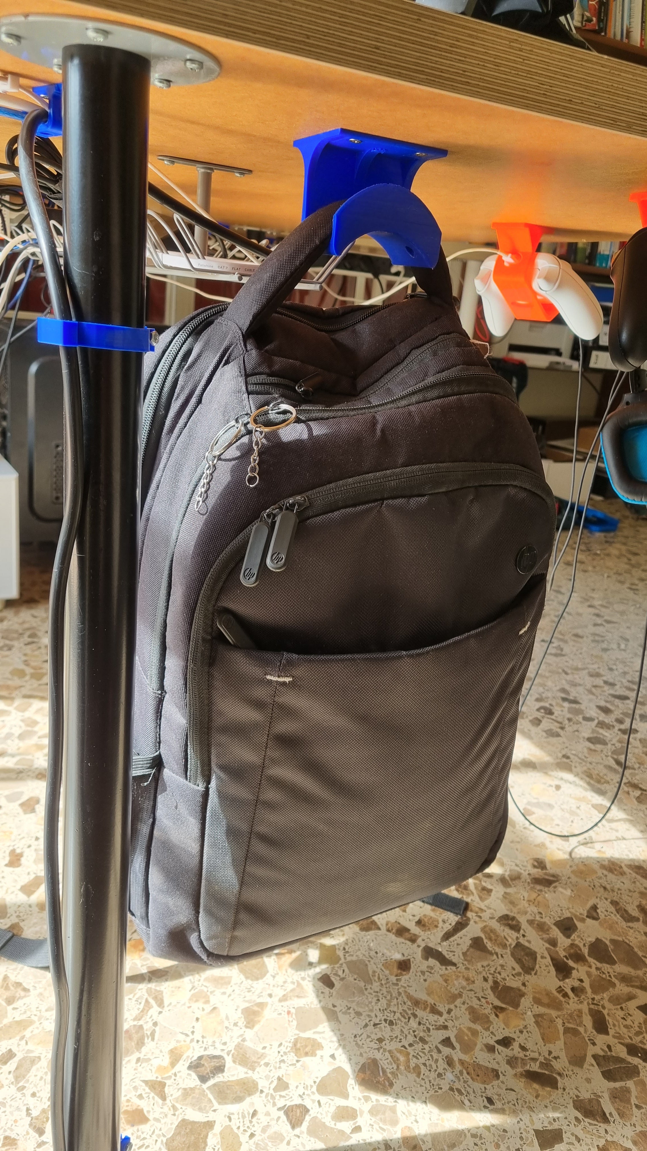 Reinforced Backpack Hook for Mounting Under the Desk