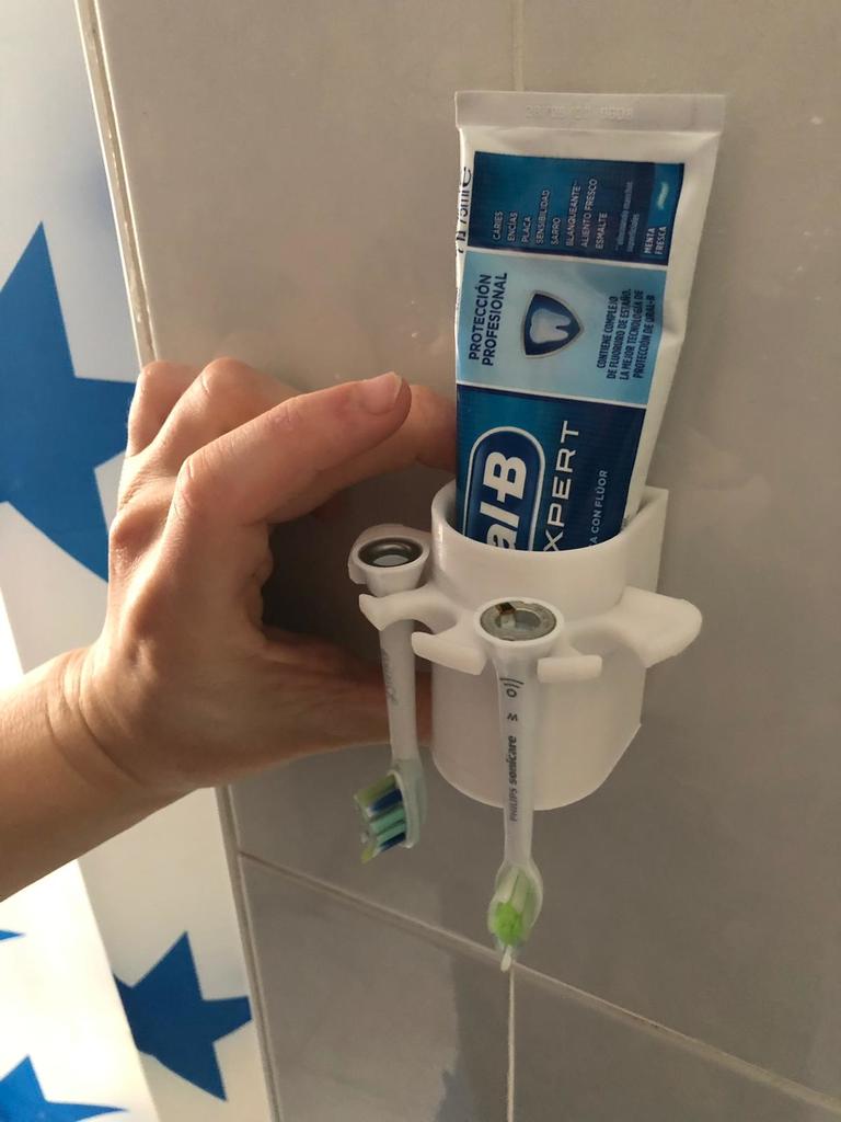 Wall-mounted Holder for Toothpaste and 4 Philips Sonicare Toothbrush Heads
