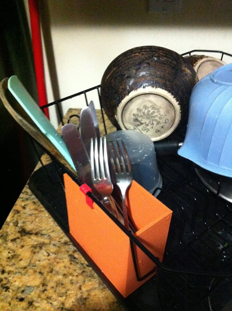 Cutlery holder with hooks and drain for dish rack