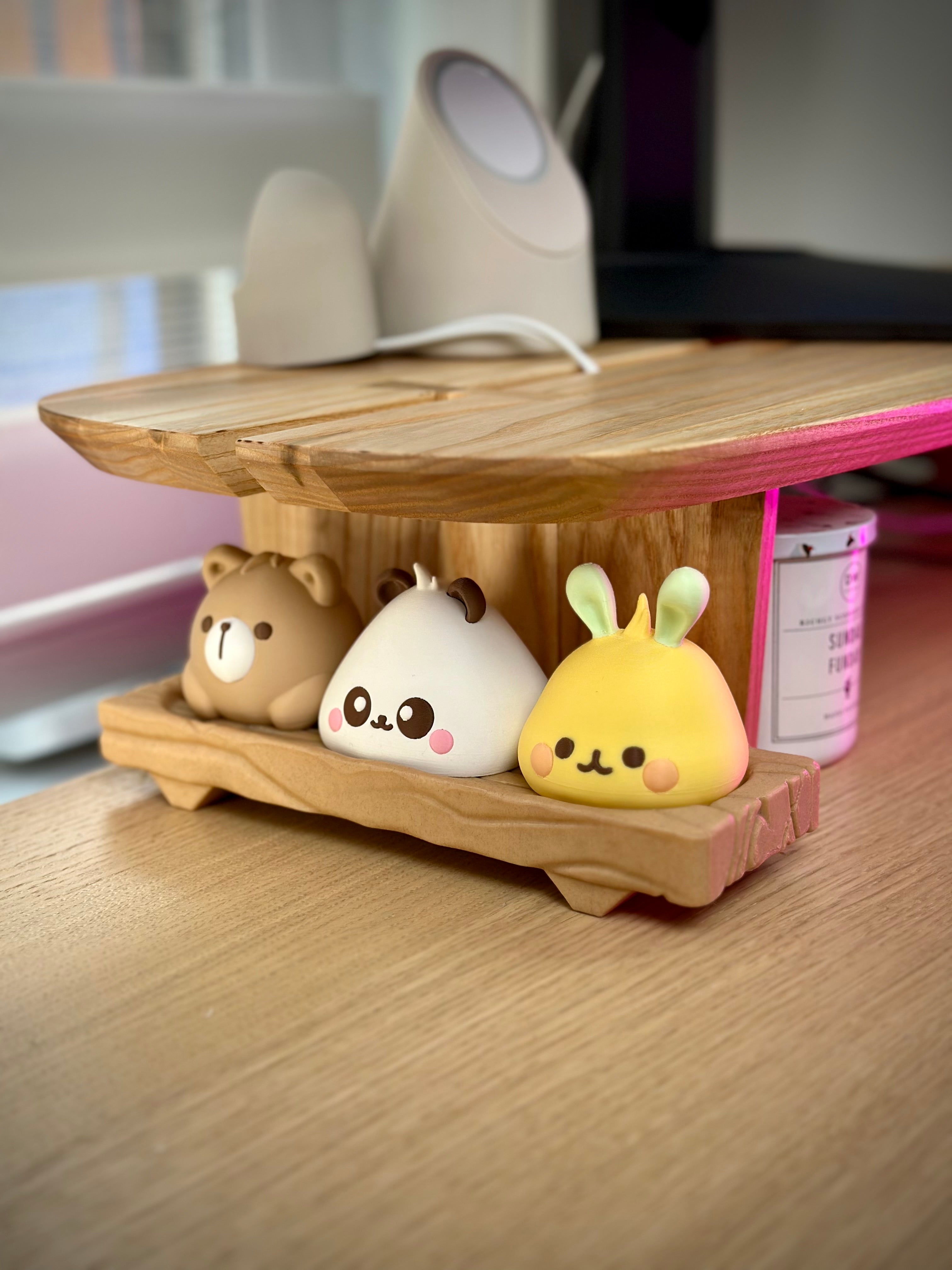 Kawaii Animal Bao Figures on Wooden Block