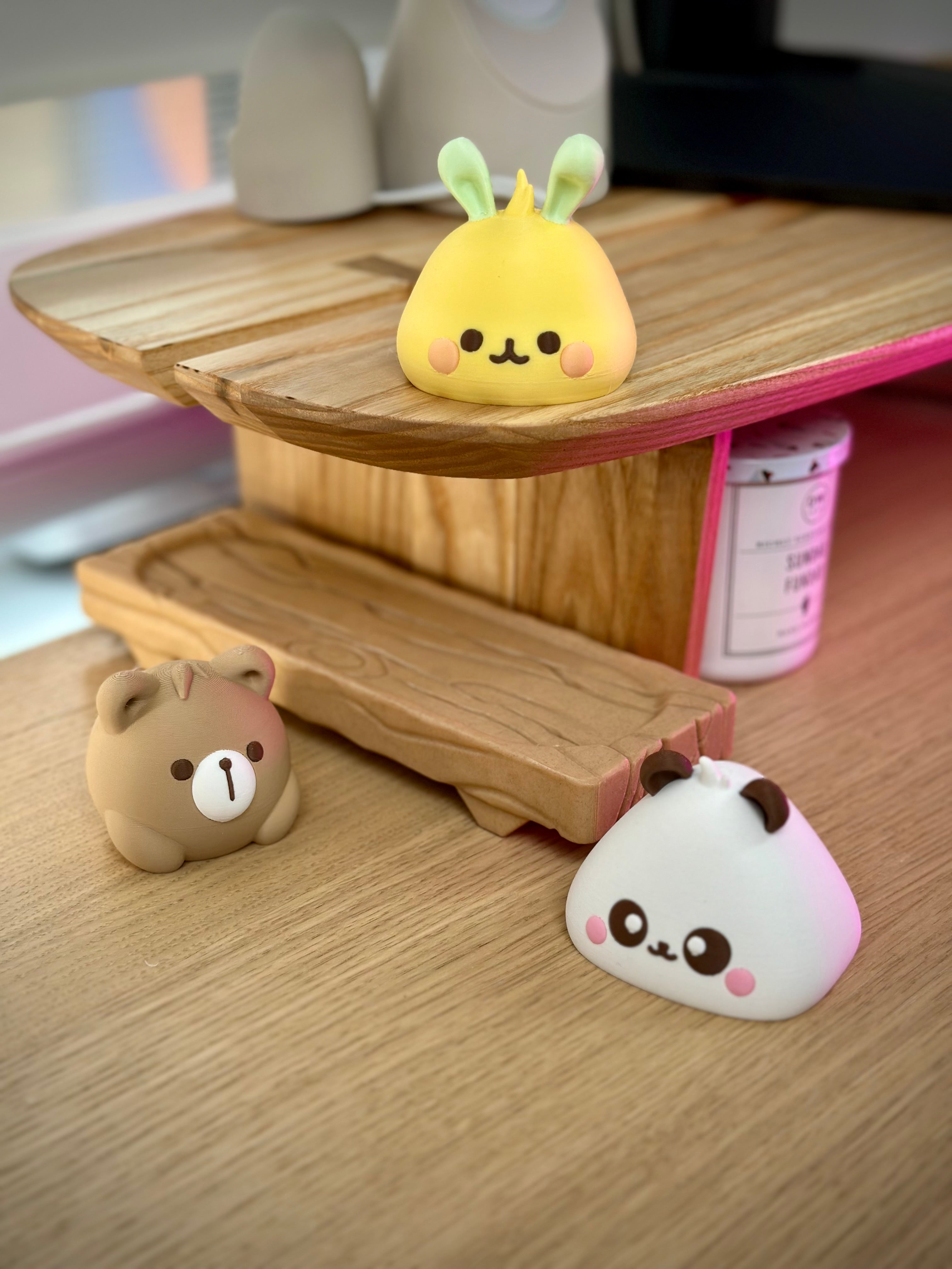 Kawaii Animal Bao Figures on Wooden Block