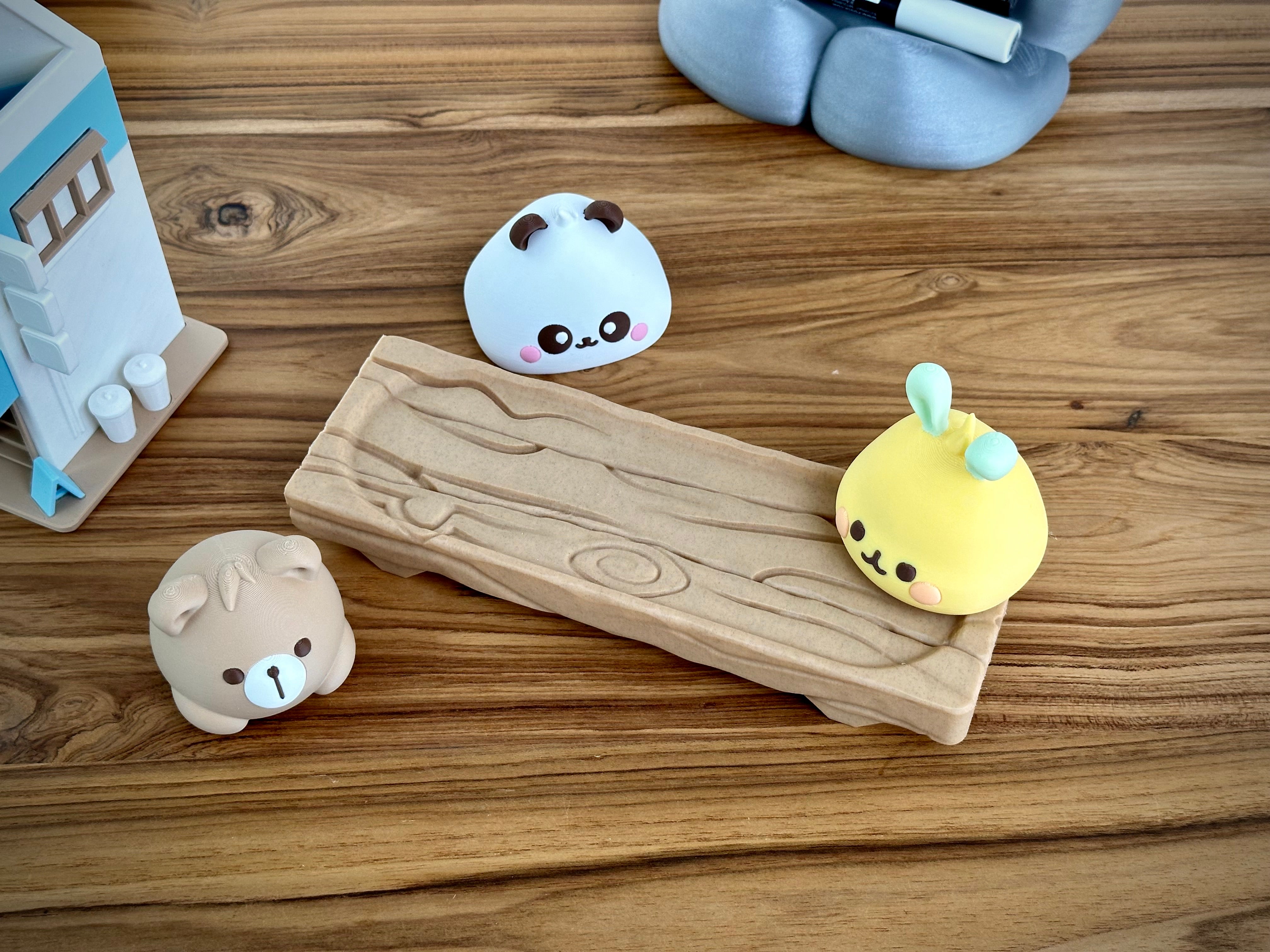 Kawaii Animal Bao Figures on Wooden Block