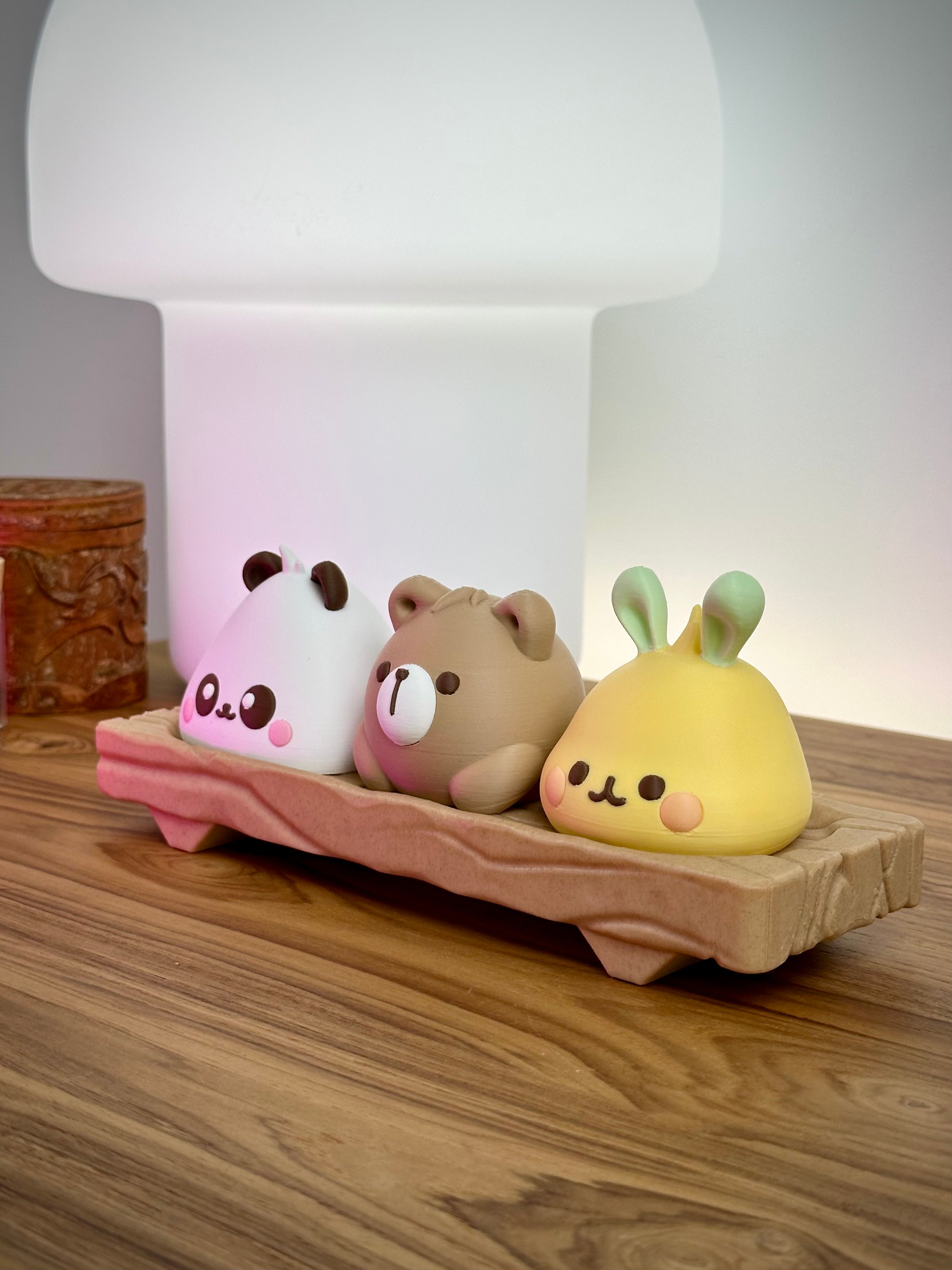 Cute Kawaii Animal Bao Buns on Wood Block