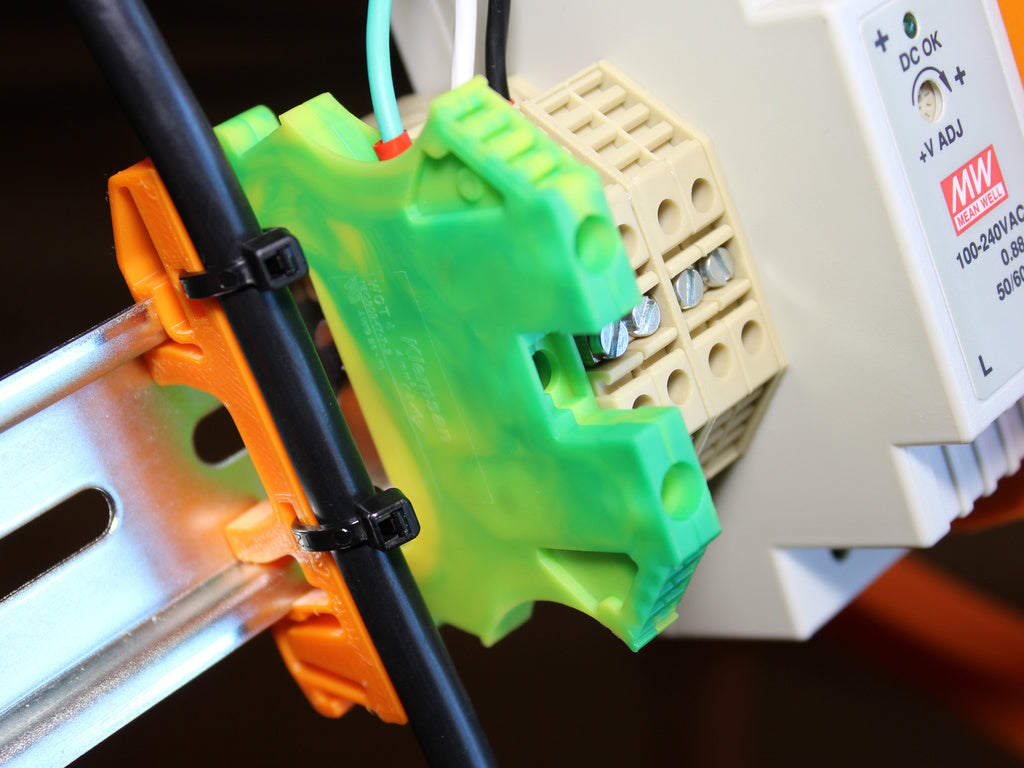 DIN rail cable clips with cable tie option