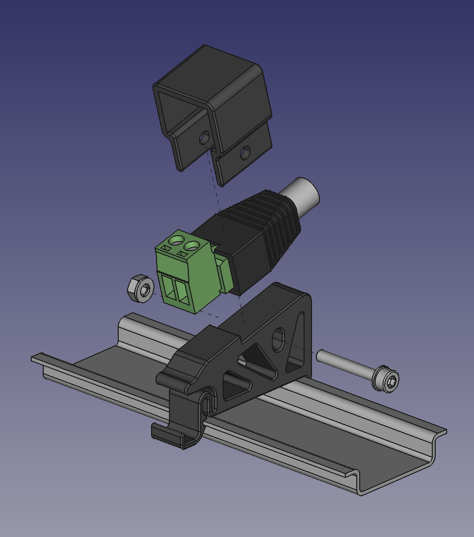 DIN rail bracket for Barrel Jack adapter