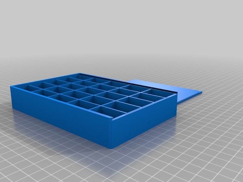 Storage box with 25 compartments and sliding lid
