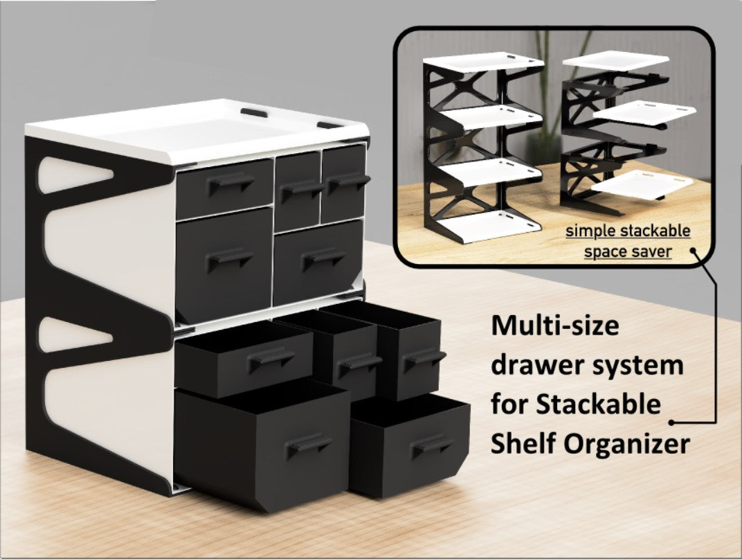 Stapling drawer system - Stackable shelf organiser