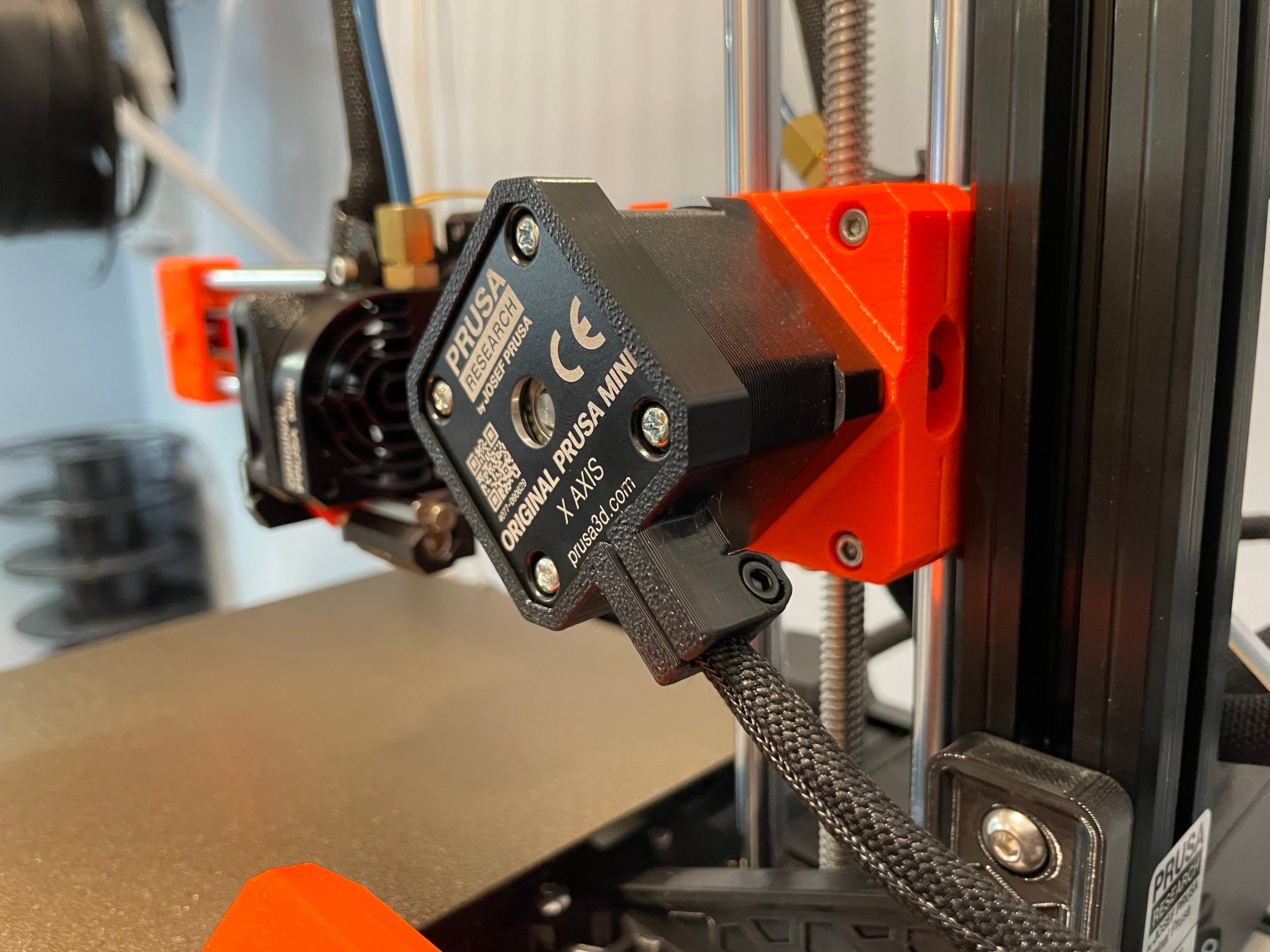 Prusa MK3/Mini X-axis Motor Cable Holder with Strain Relief