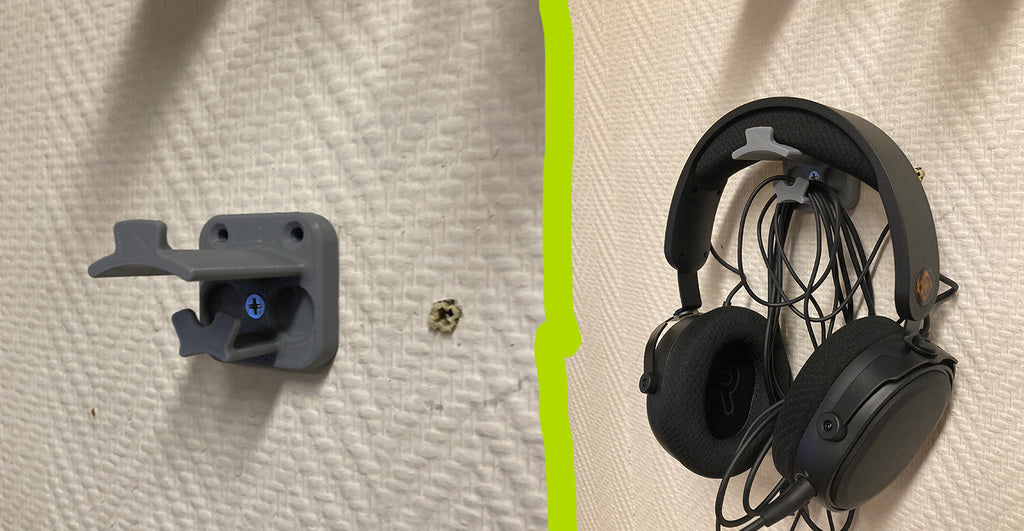 Headphone holder with cable management and USB dongle space