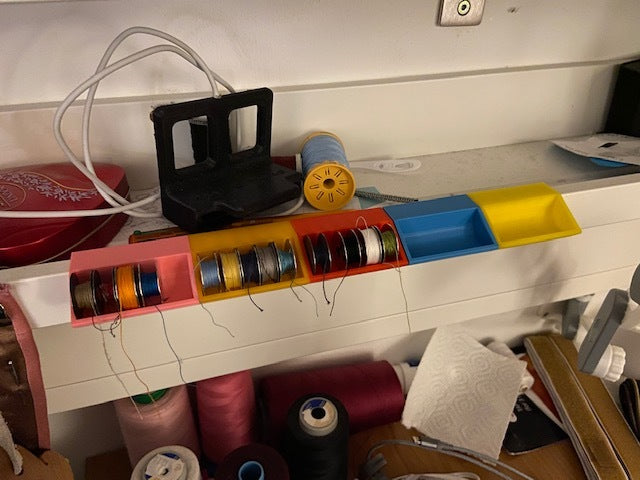 Yarn spool holder for IKEA Mosslanda Shelf