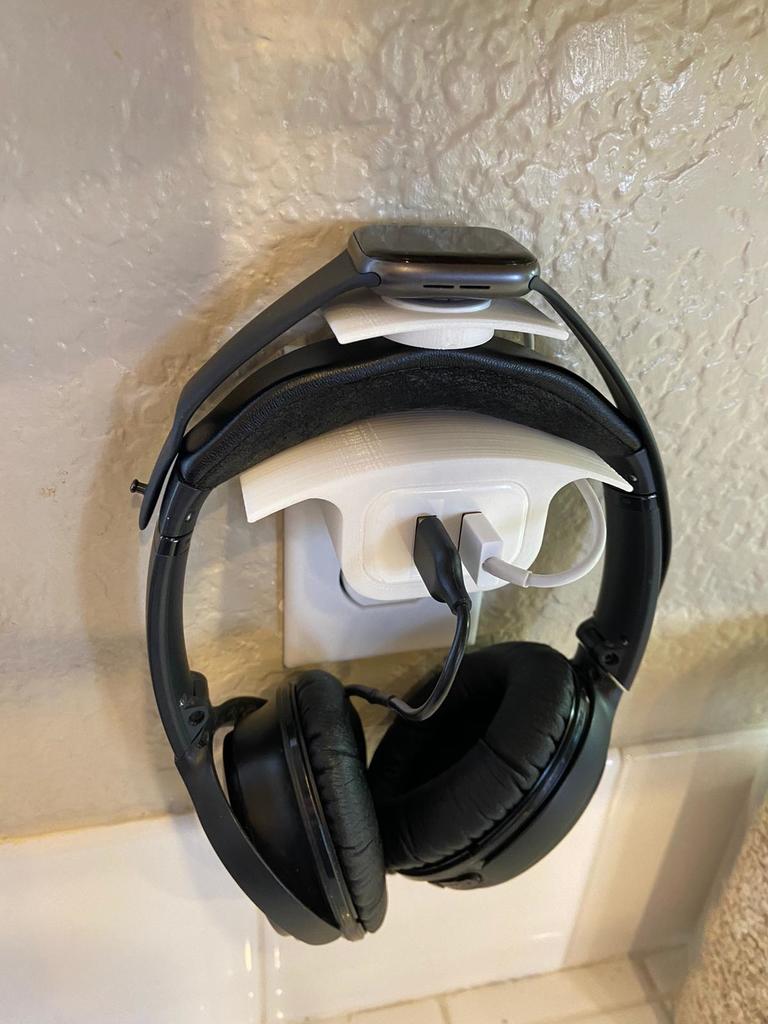 Outlet Cover with Integrated Charging Mount for Apple Watch and Headphones