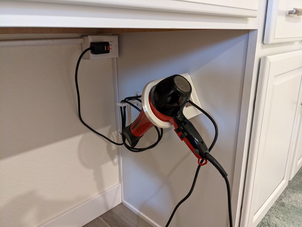 Hairdryer holder for Side mounting with Cable hook
