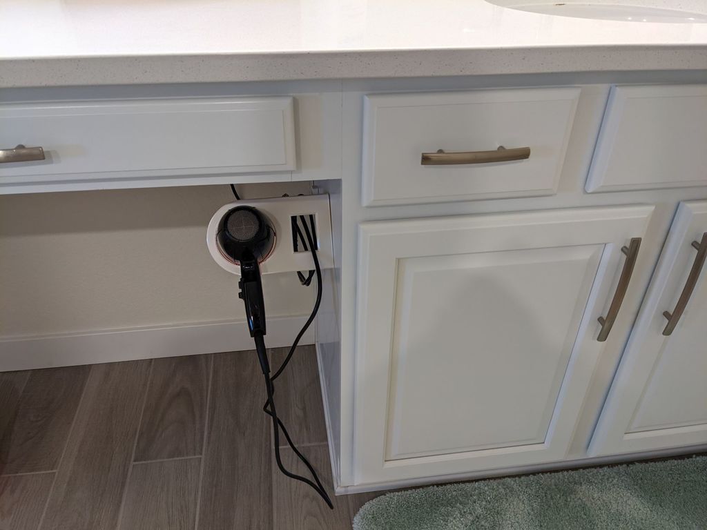 Hairdryer holder for Side mounting with Cable hook
