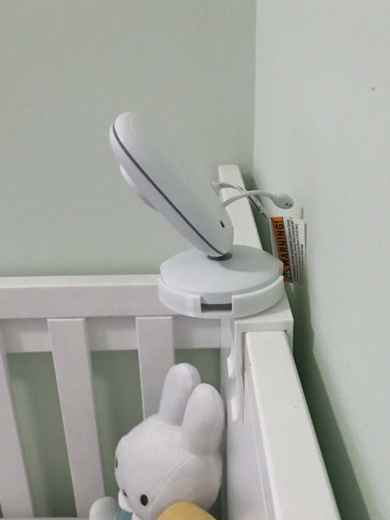 Camera mount for baby monitor with offset hole