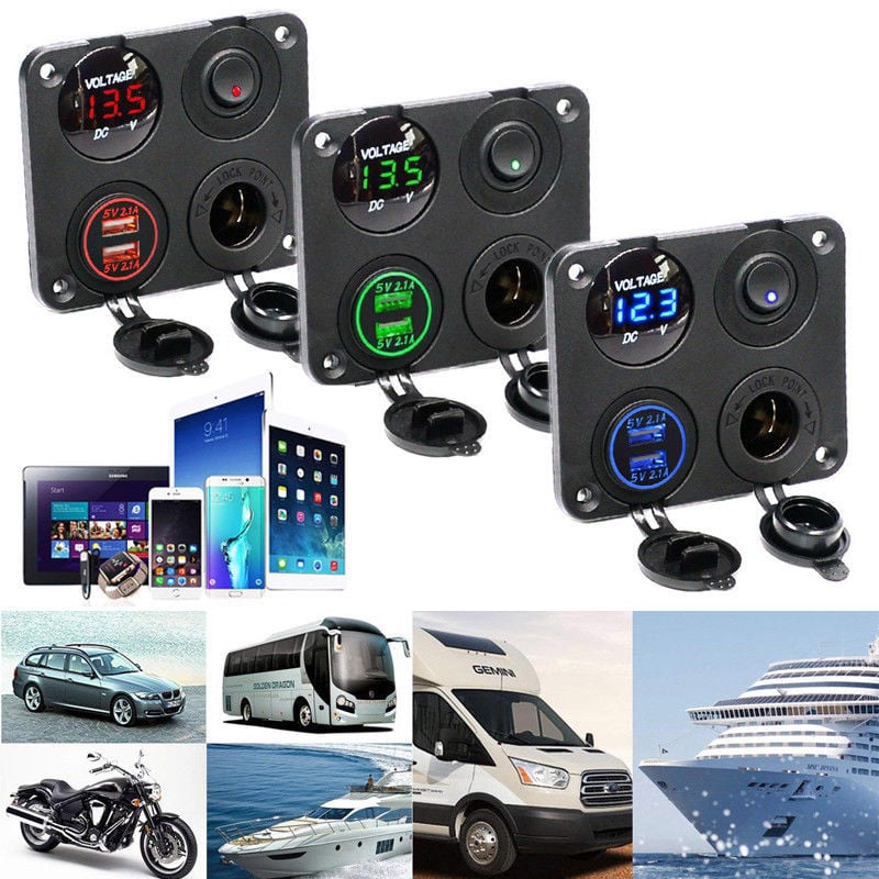12V Dual USB Charger Power Socket - Panel Mount for Boat, Truck and Car