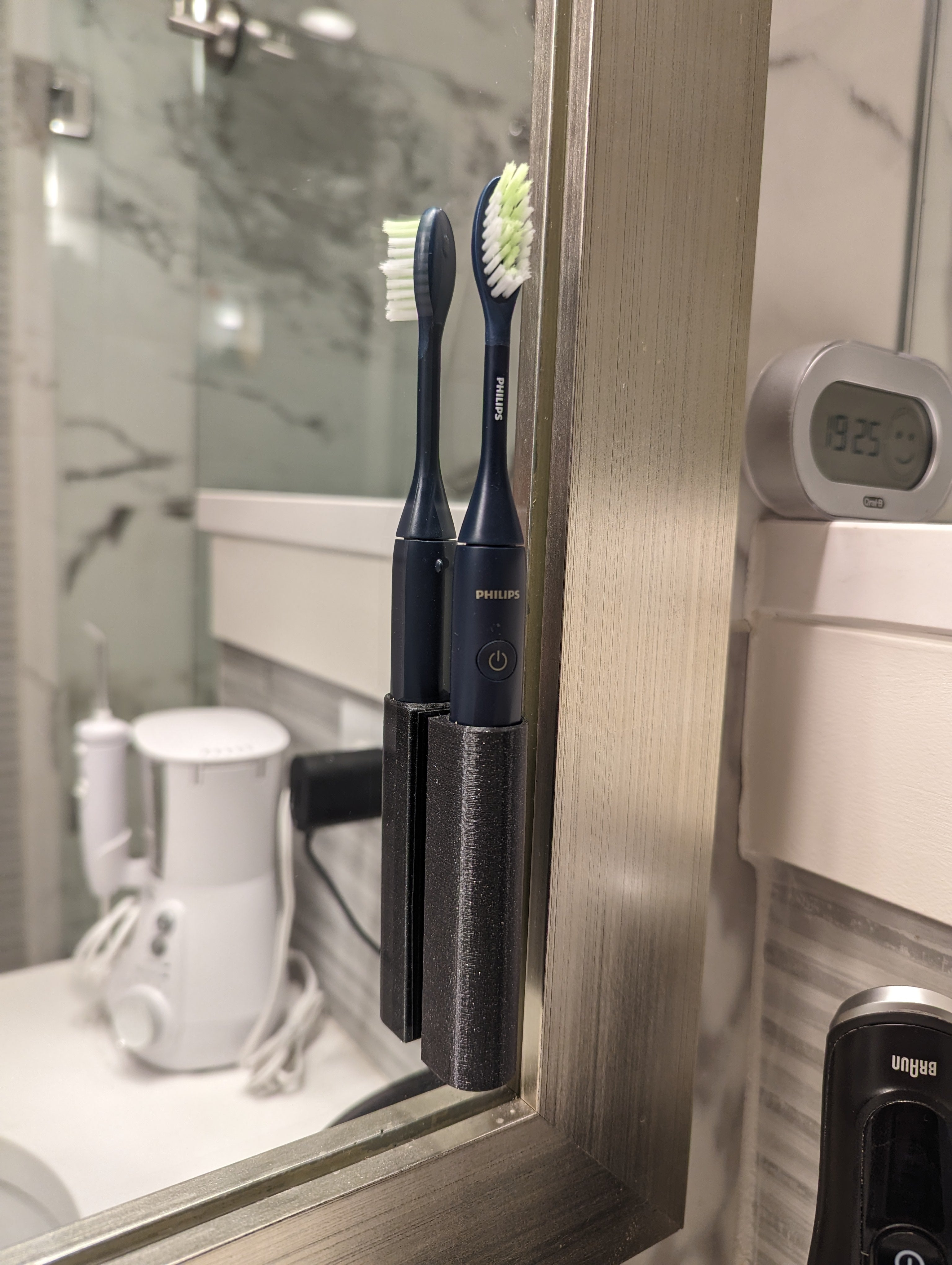 Mirror-mounted toothbrush holder for Philips One Sonicare
