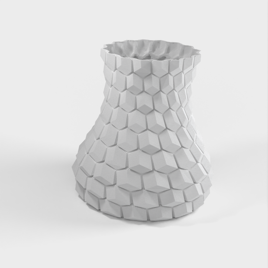 Curved vase with hexagonal pattern