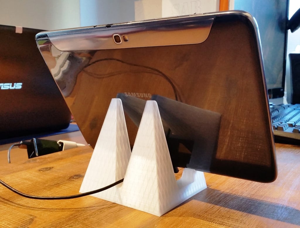 Simple and Universal Tablet Holder with Cable Management and Two Angle Options