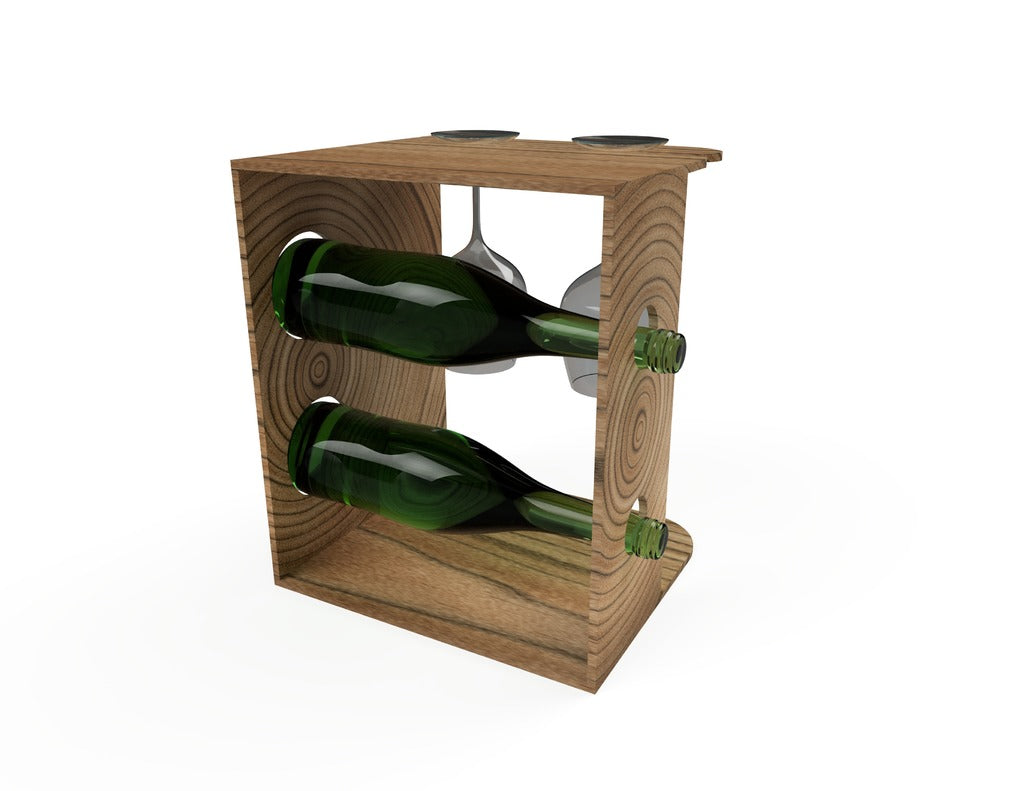 Simple wine rack for 2 bottles and 2 wine glasses