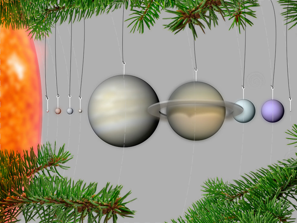 Scale models of our planetary system as Christmas tree ornaments