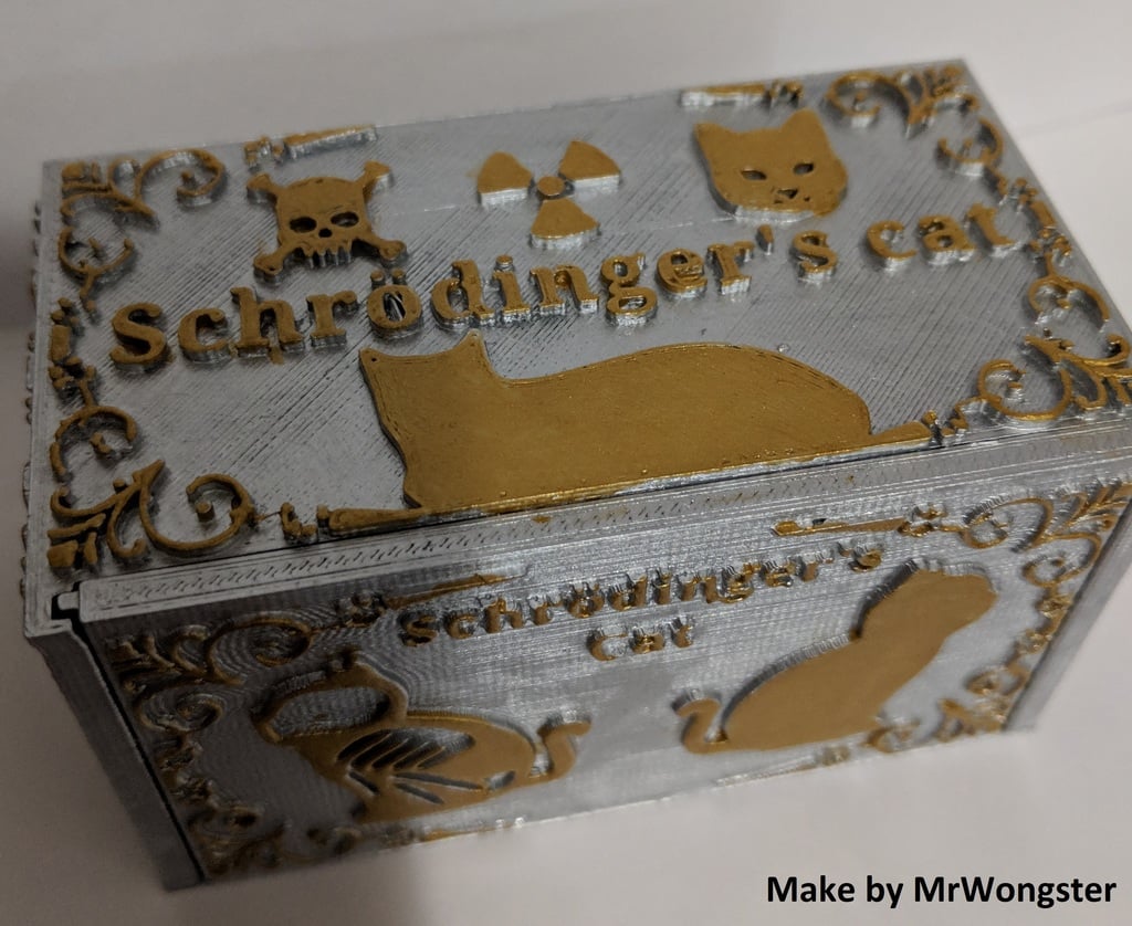 Schrödinger's Cat 3D print, physical demonstration of quantum mechanics theory
