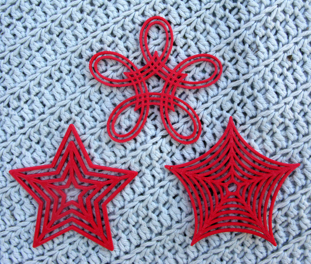 Christmas Ornament Collection with Hypocycloid, Hypotrochoid, Star and Snowflake Ornaments