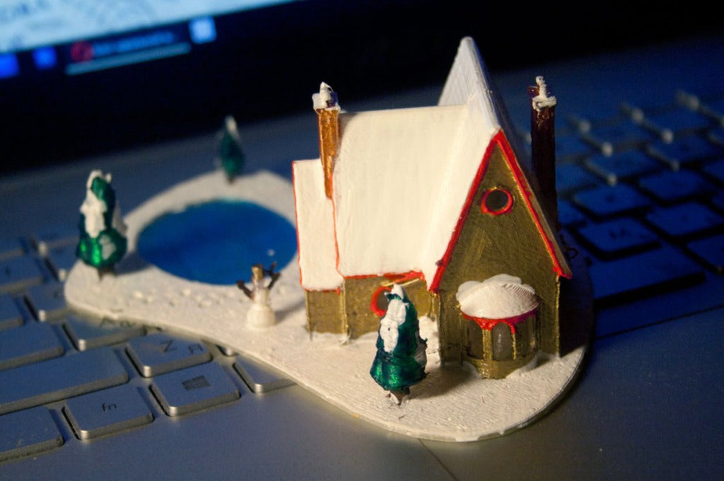 3D-Printed Christmas House with Frozen Lake