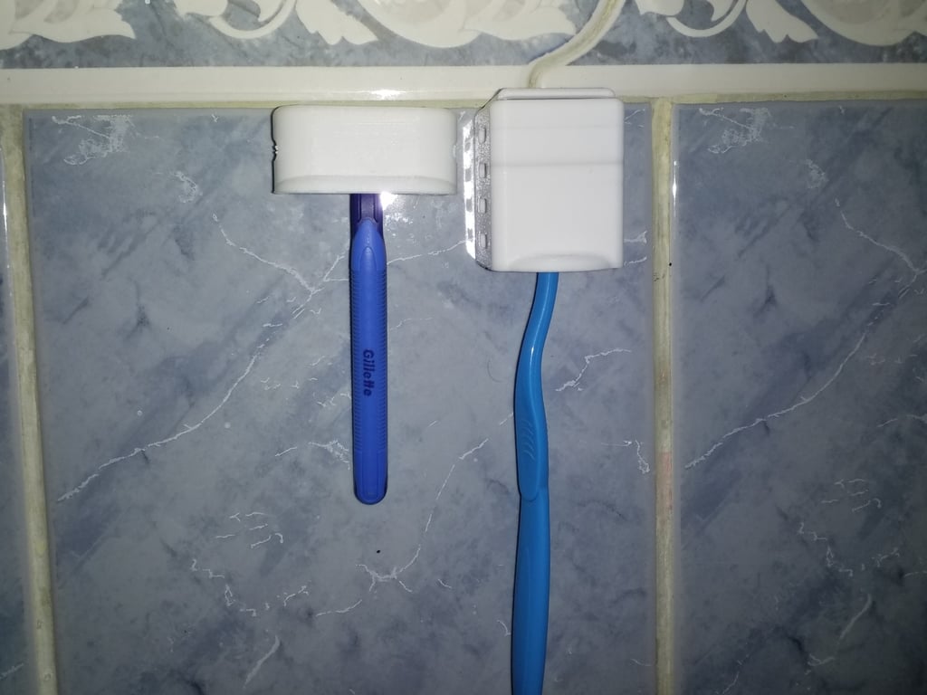 Toothbrush and razor blade bathroom holder