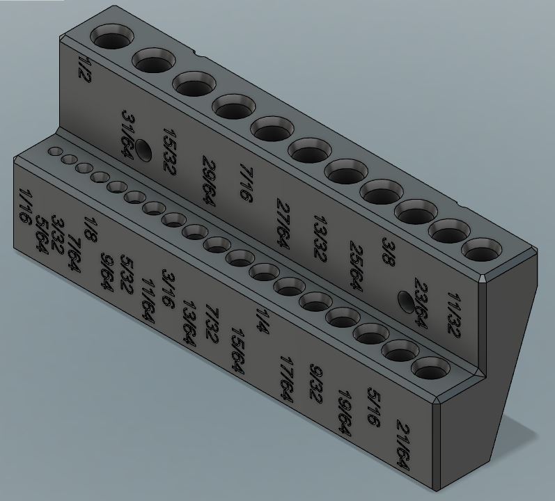 Fractional Drill Bit Index for Pegboard from 1/16&quot; to 1/2&quot; in 1/64&quot; increments