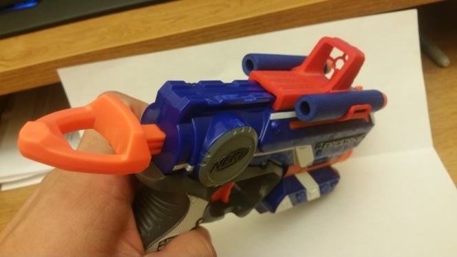 Nerf Dart holder with holographic sights for firestrike blaster