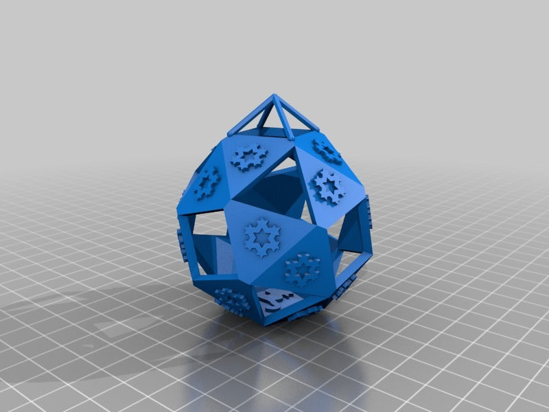 Truncated Octahedron Holiday Ornaments with stars, snowflakes and cat motifs