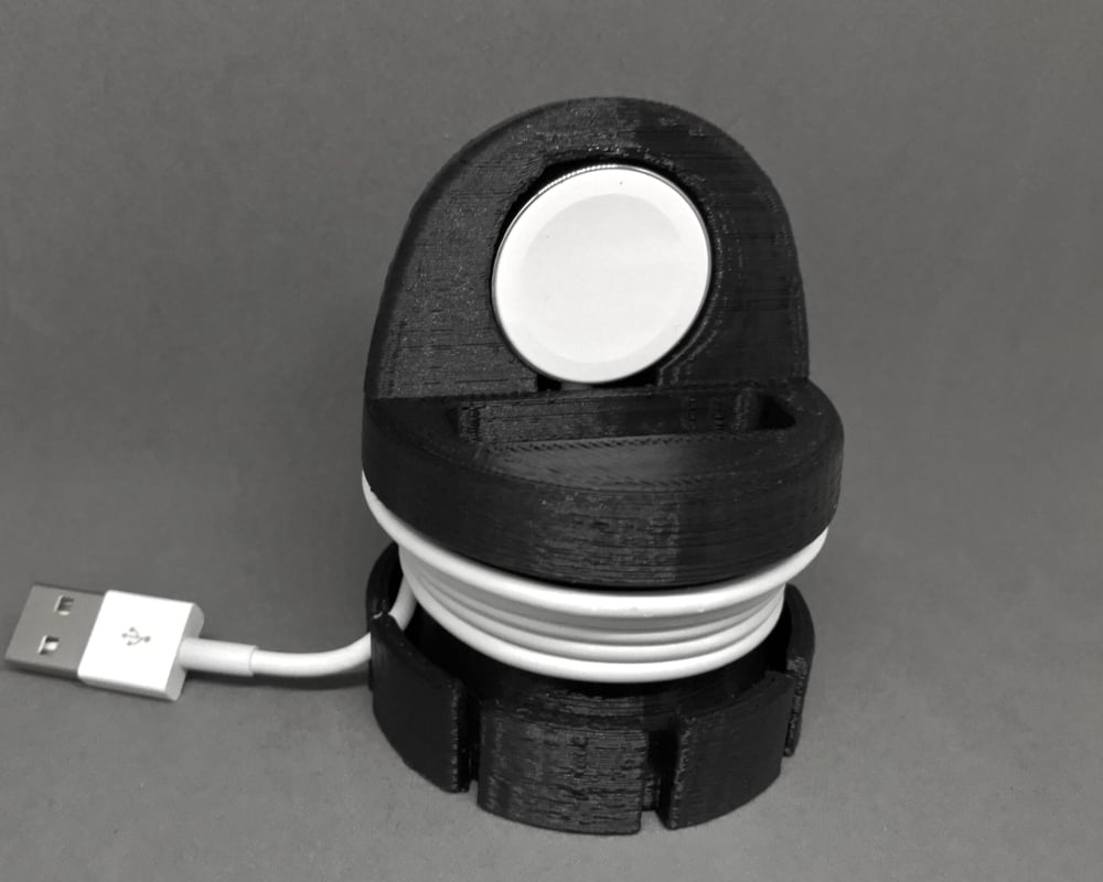 Travel charger stand and cord organizer for Apple Watch