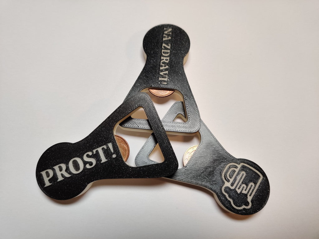 Bottle opener and lid combination with texts in 9 different languages