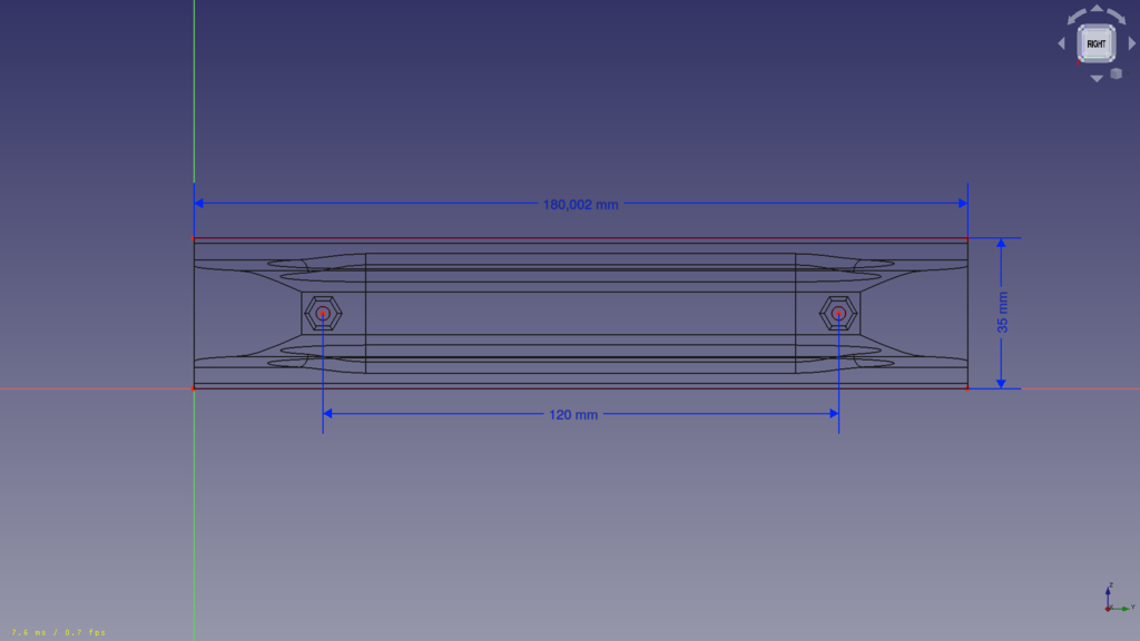 Sliding door handle compatible with M3 screws and nuts