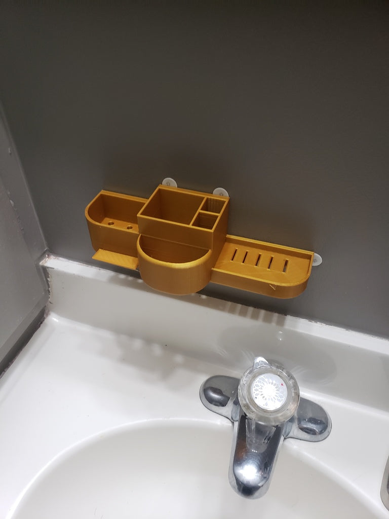 Bathroom organizer with soap and toothbrush holder