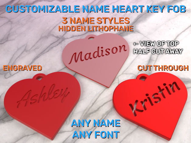 Personalized Customizable Heart Shaped Keychain