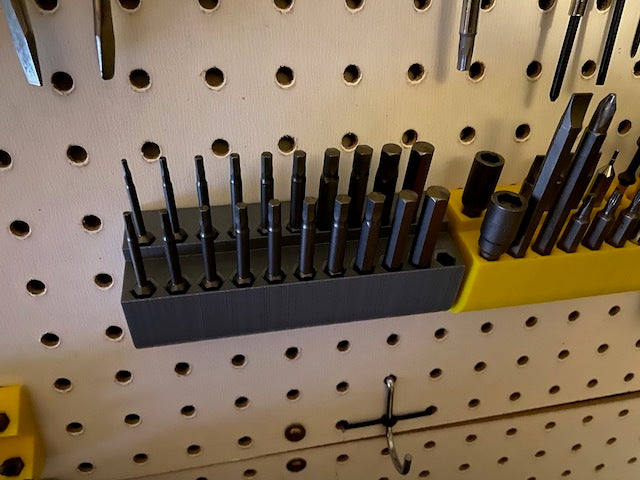 Pegboard holder for long screwdriver bits