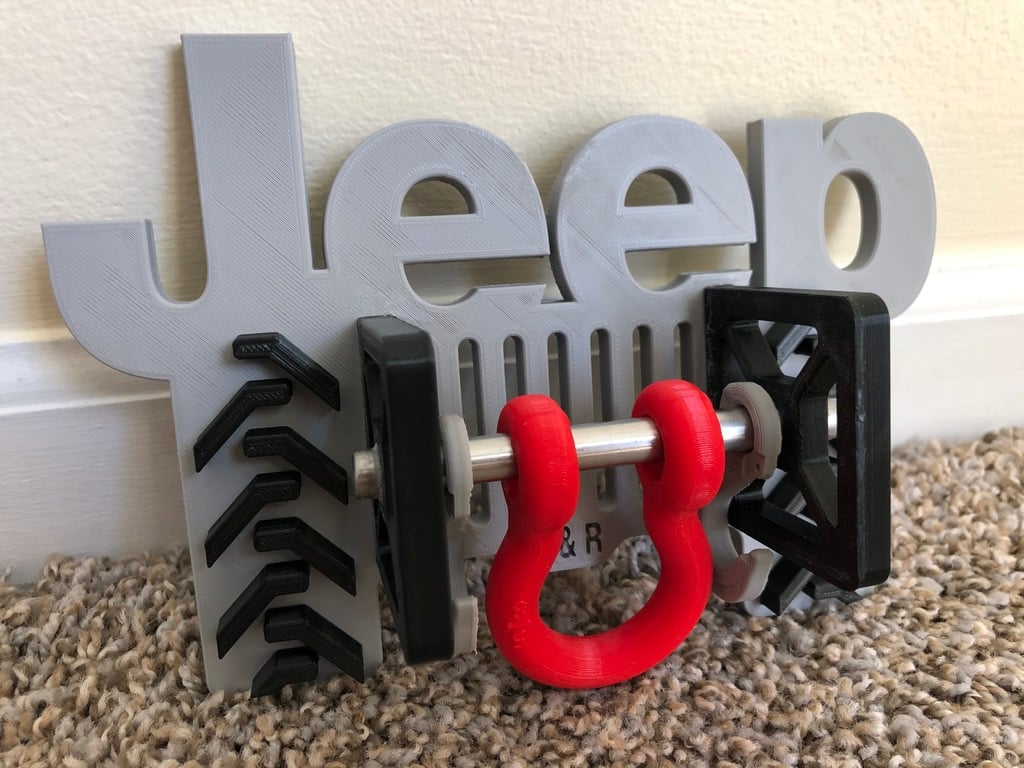 Wall-mounted Jeep key holder with hooks and D-ring
