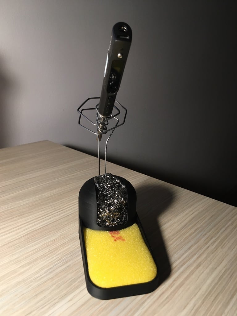Holder for soldering iron with room for brass wool and sponge