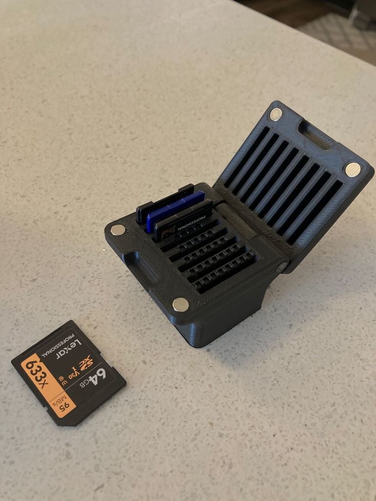 Upgraded SD card case with hinge and magnets