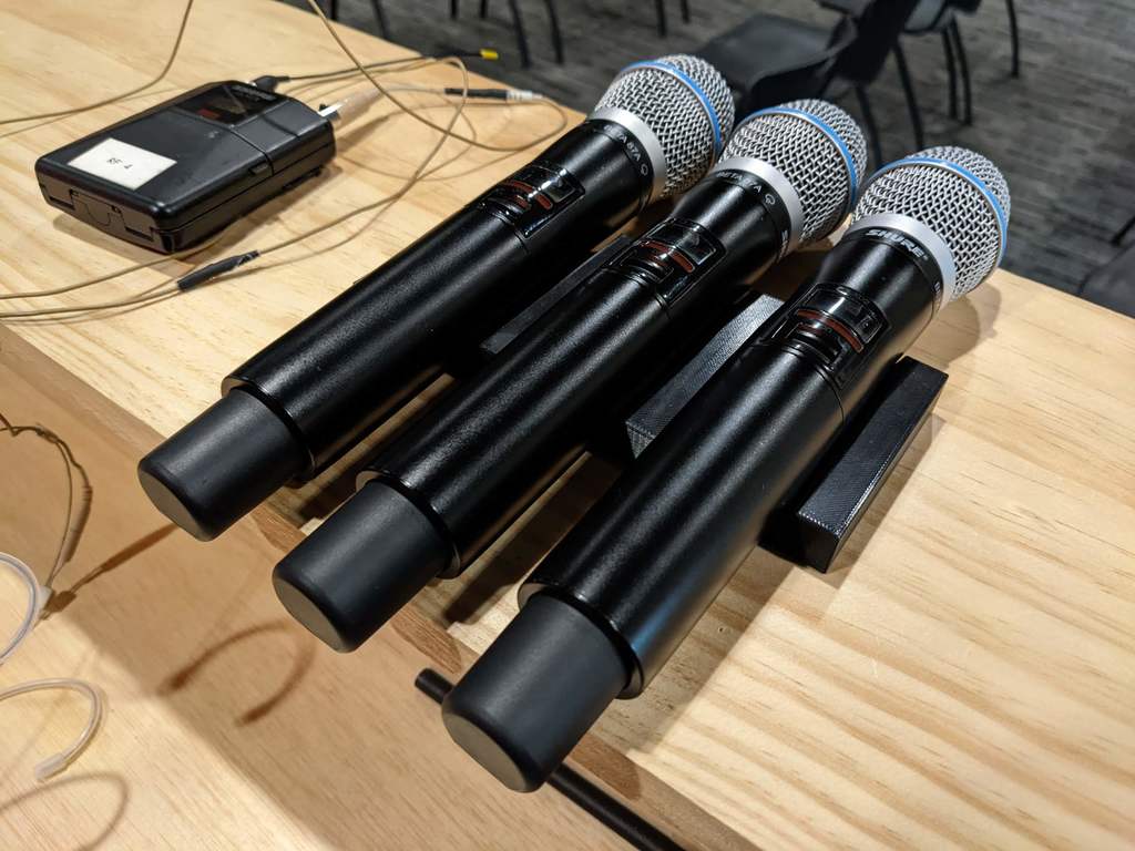 Wireless Microphone Holder for Church Sound console with space for three microphones